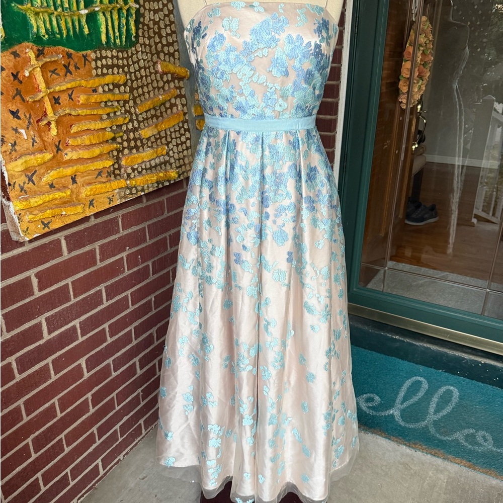Eliza J Blue Floral Lace Prom Dress